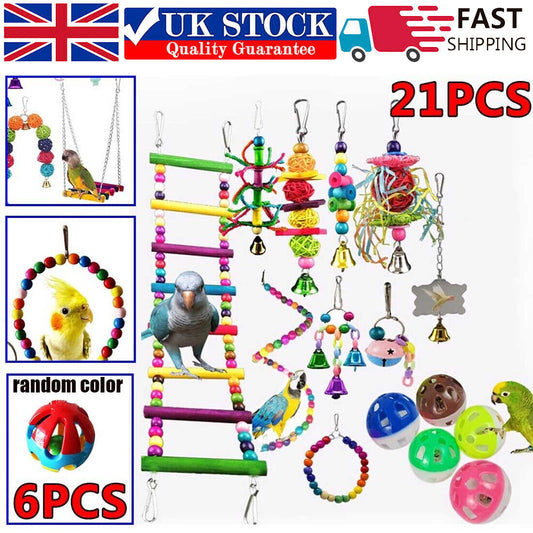 New 21 Pack Parrot Toys Set Metal Rope Small Ladder Stand Budgie Cockatiel Cage Bird UK