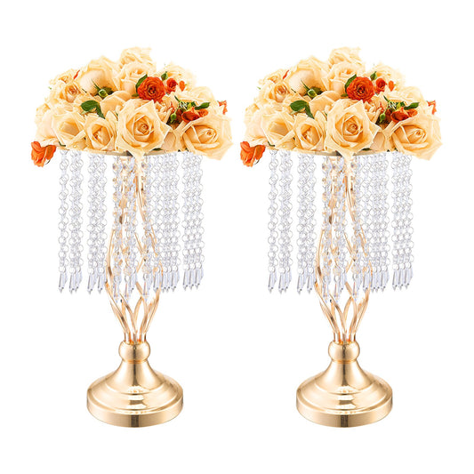 20PCS 43cm/16.9” Tall Crystal Wedding Flower Stand, Metal Wedding Centerpiece Vase, Gold Flower Holders Floral Display Rack For Tables Wedding Dinner Party, Ceremony Birthday Event Decor
