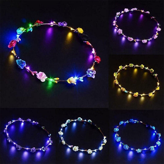 10-20 X LED Light Up Flower Floral Hairband Headband Crown Garland Xmas Wedding