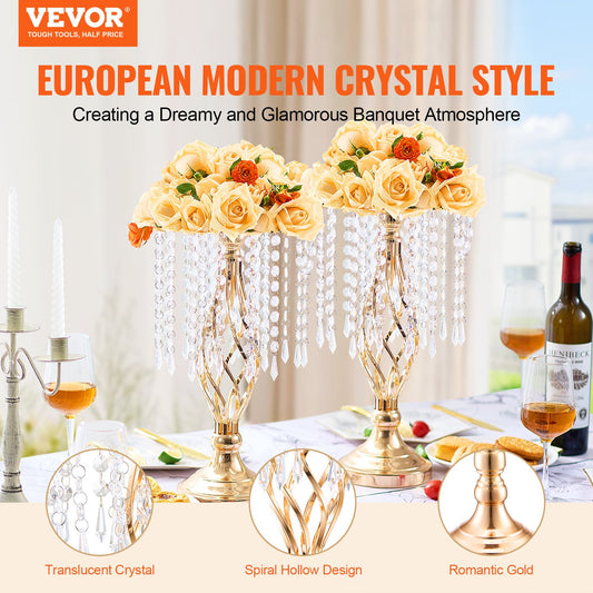 20PCS 43cm/16.9” Tall Crystal Wedding Flower Stand, Metal Wedding Centerpiece Vase, Gold Flower Holders Floral Display Rack For Tables Wedding Dinner Party, Ceremony Birthday Event Decor